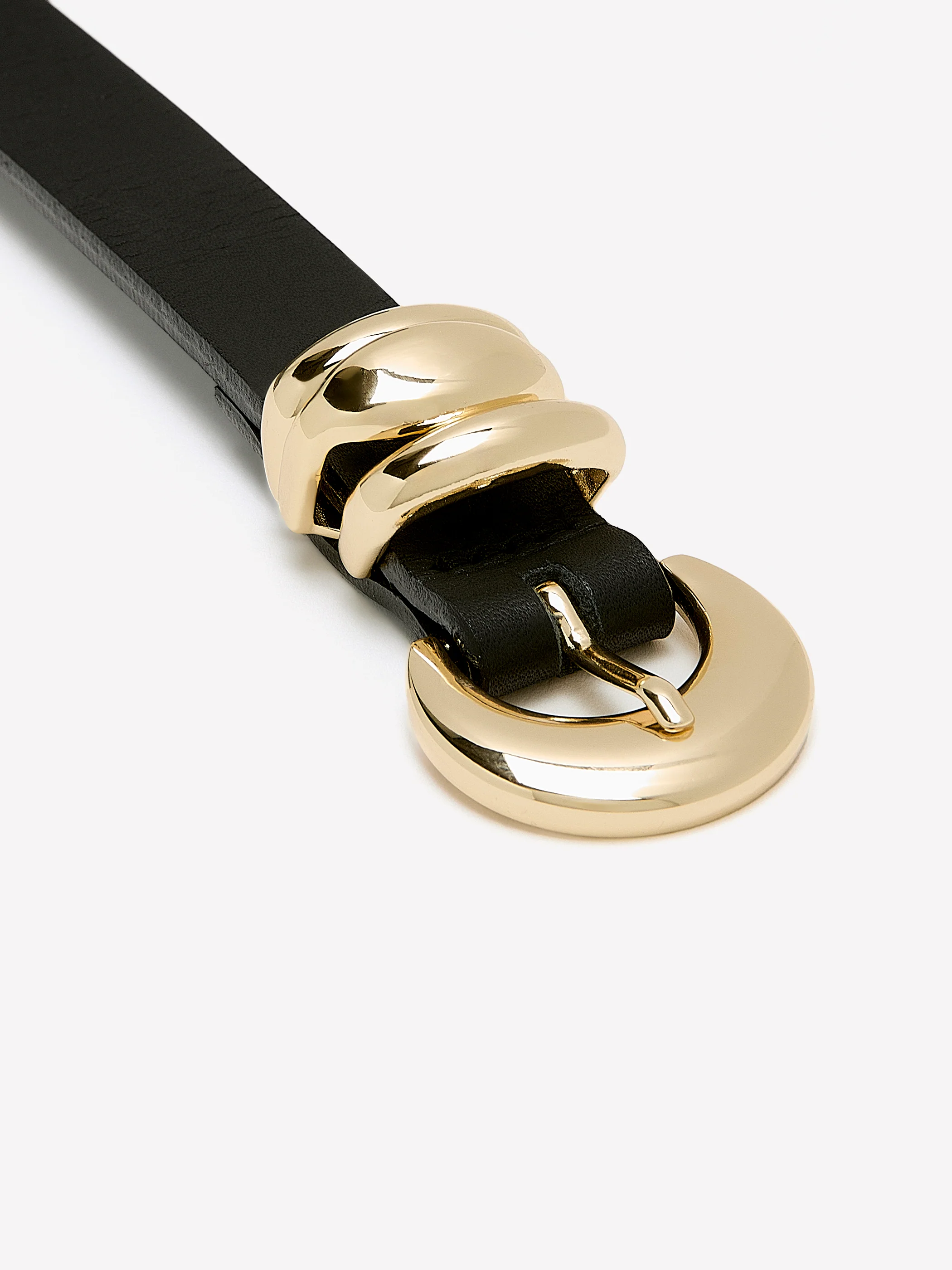 Thin Leather Belt with Rounded Buckle - Image 2