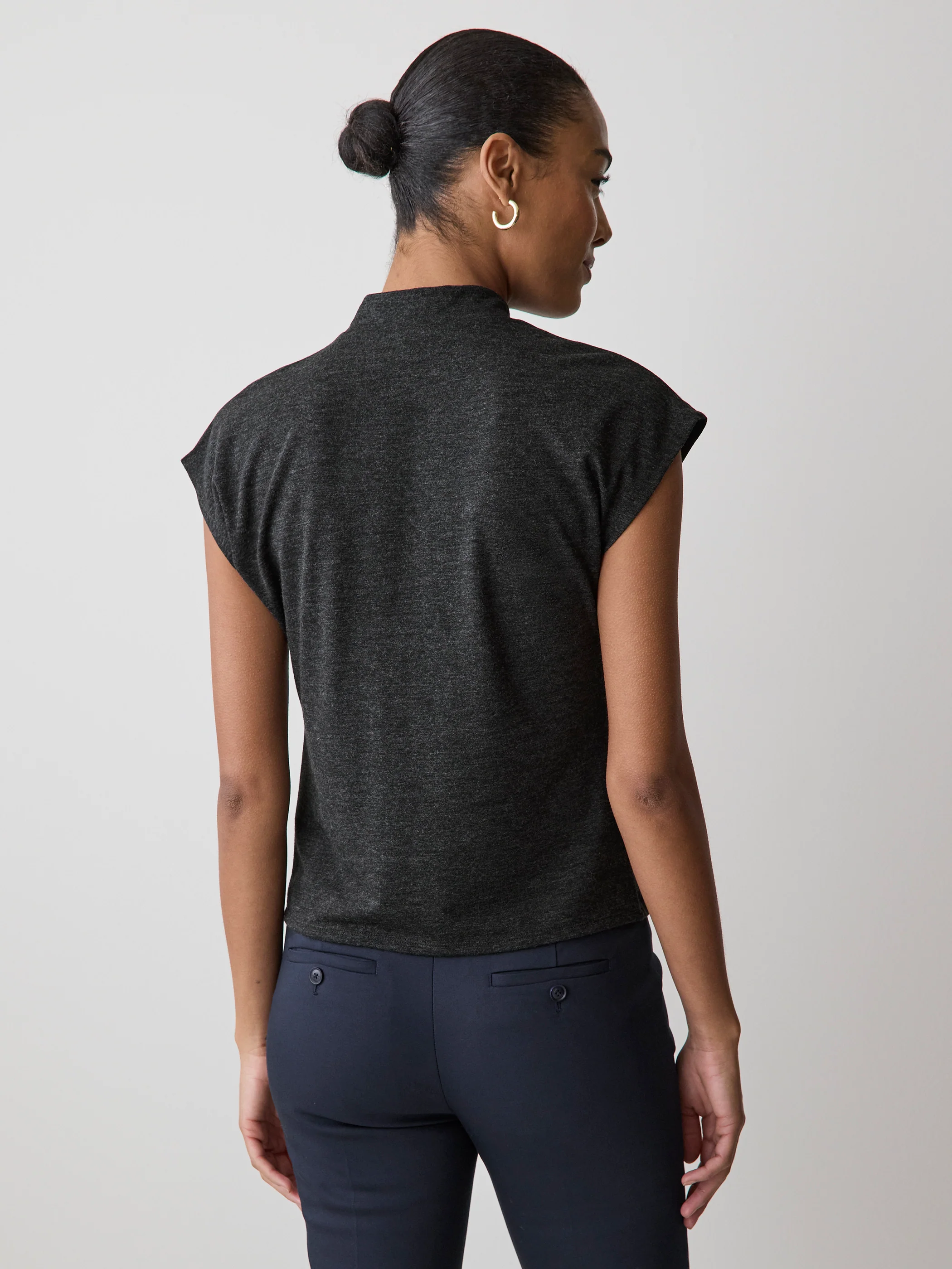Extended-Sleeve Top with Twisted Draped Mock Neckline - Image 9