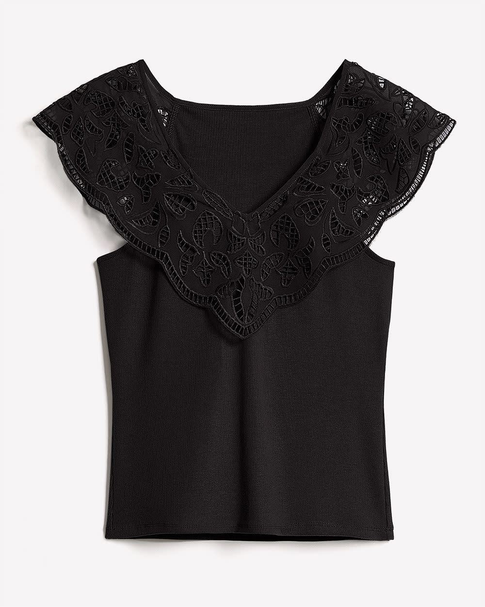 V-Neck Ribbed Top with Short Flutter Sleeves - Image 4