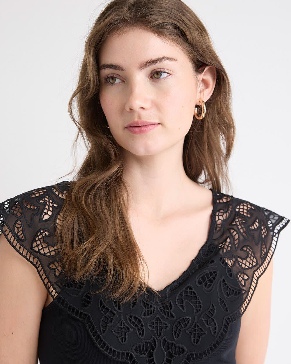 V-Neck Ribbed Top with Short Flutter Sleeves - Image 6
