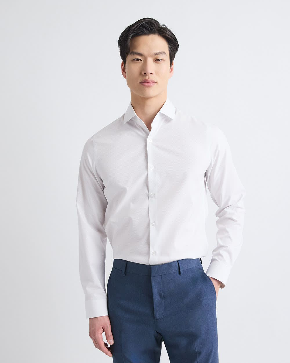 White Slim Fit Dress Shirt with Grey Micro Dots - Image 4
