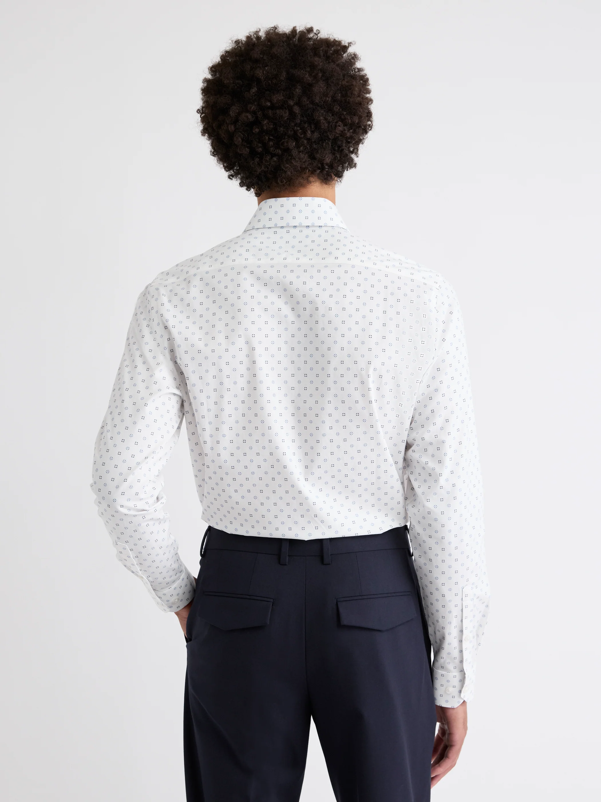 White Tailored-Fit Dress Shirt with Geo Pattern - Image 3