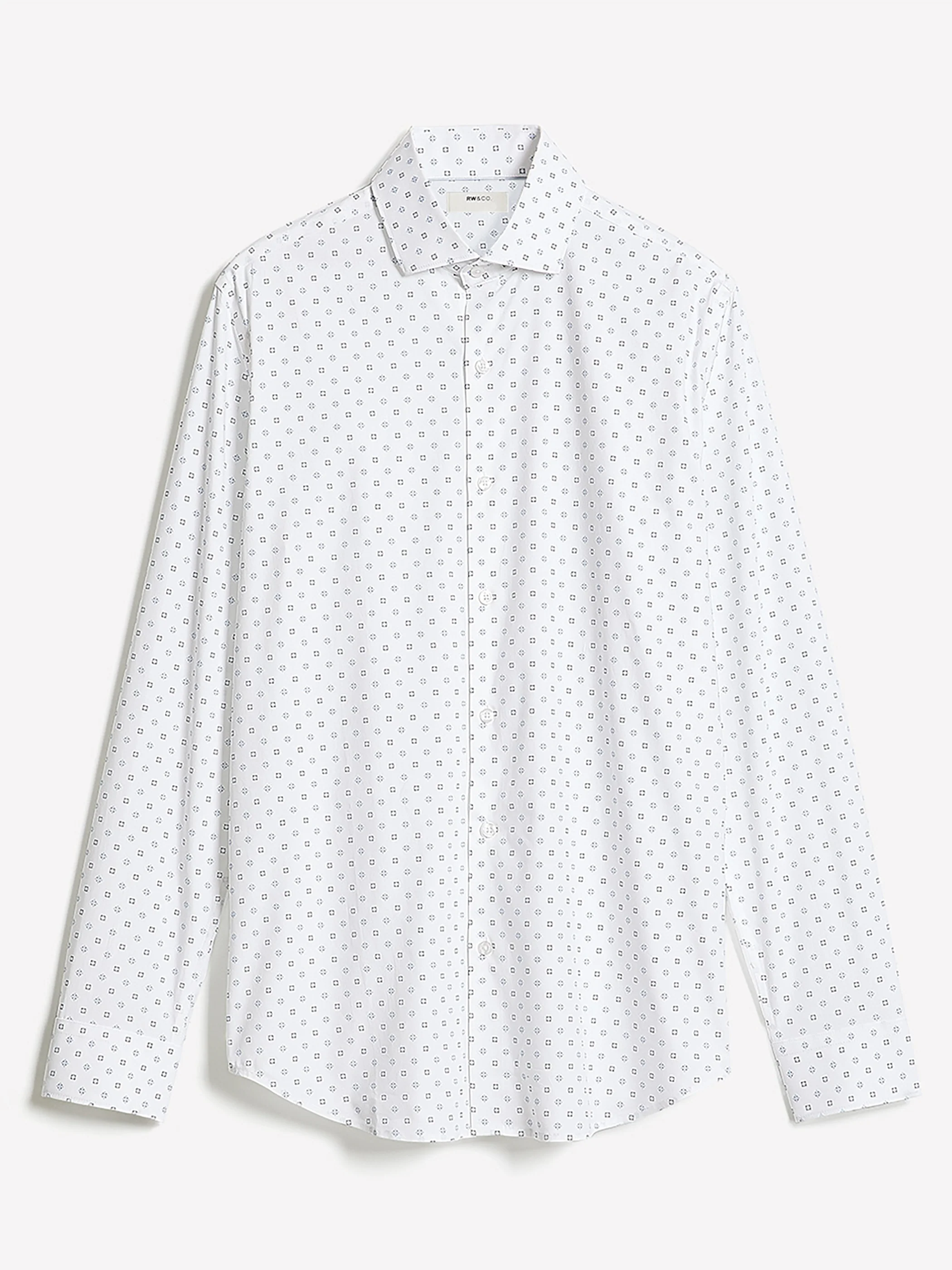 White Tailored-Fit Dress Shirt with Geo Pattern - Image 4