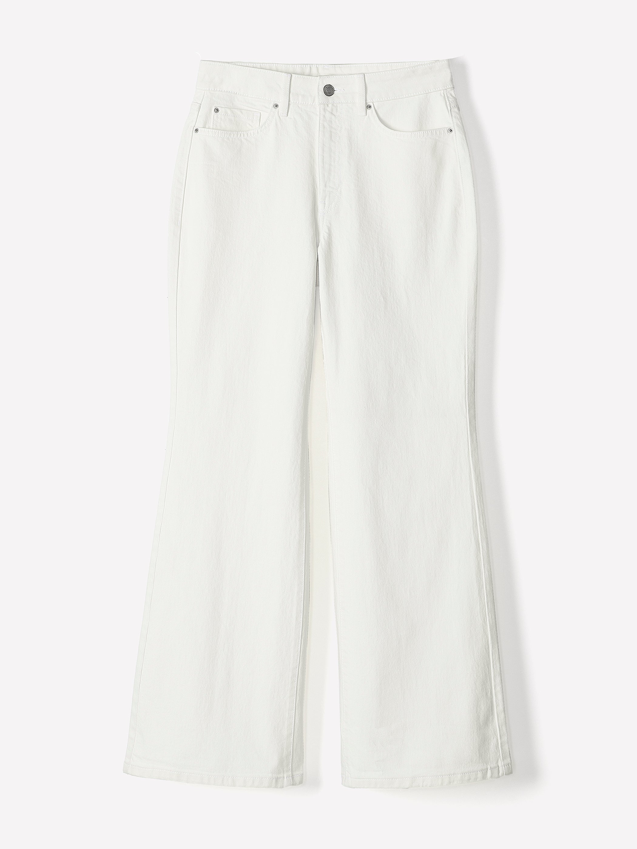 Cream Long High-Rise Wide-Leg Jeans - Image 5