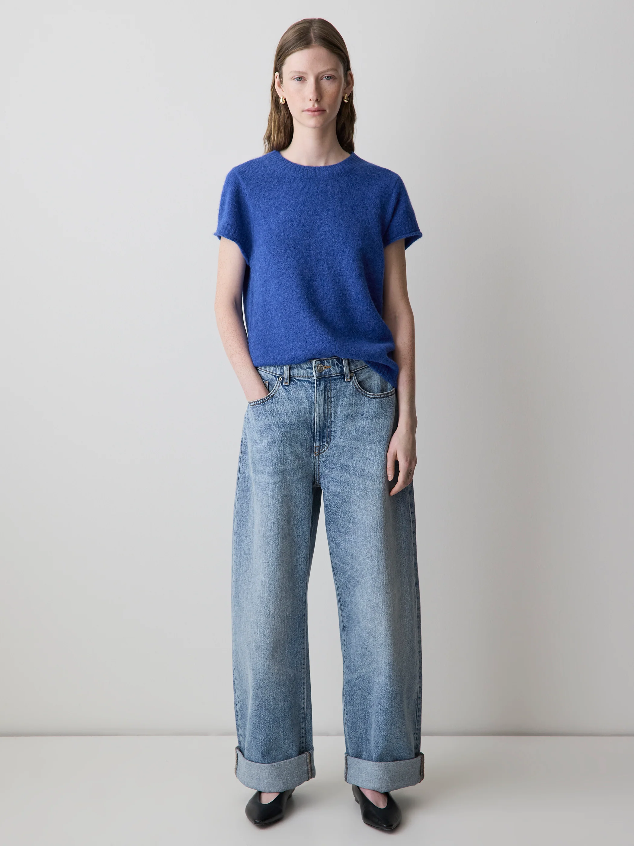 Wool-Blend Cap-Sleeve Crew-Neck Boxy Sweater - Image 7