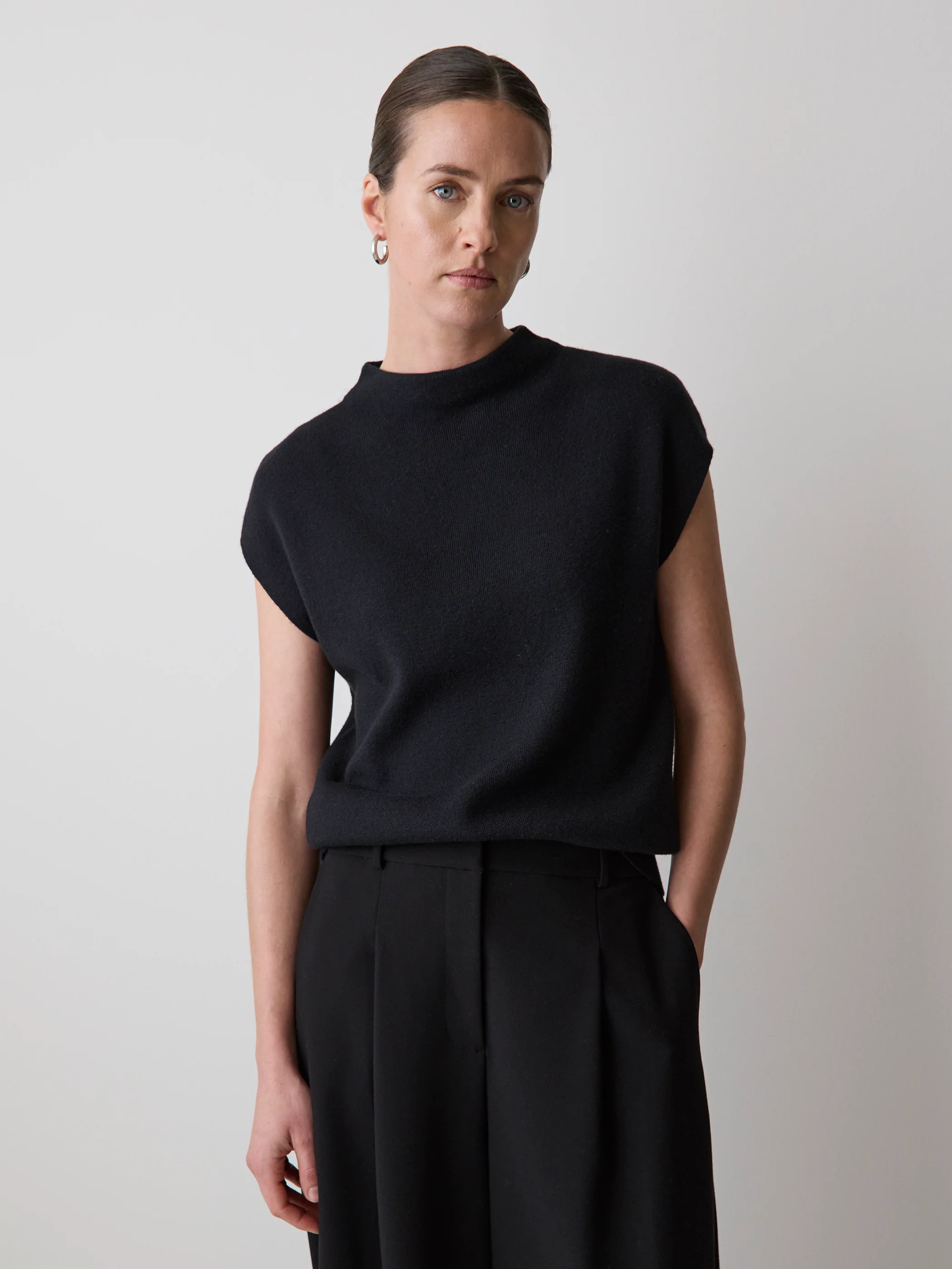 Extended-Sleeve Funnel-Neck Sweater