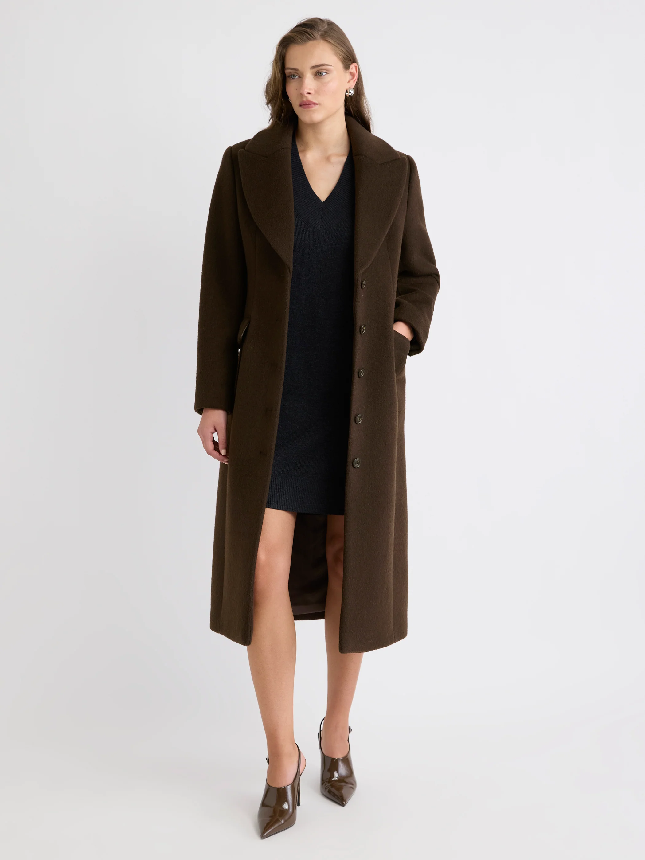 Wool-Cashmere Blend Long Hourglass Coat