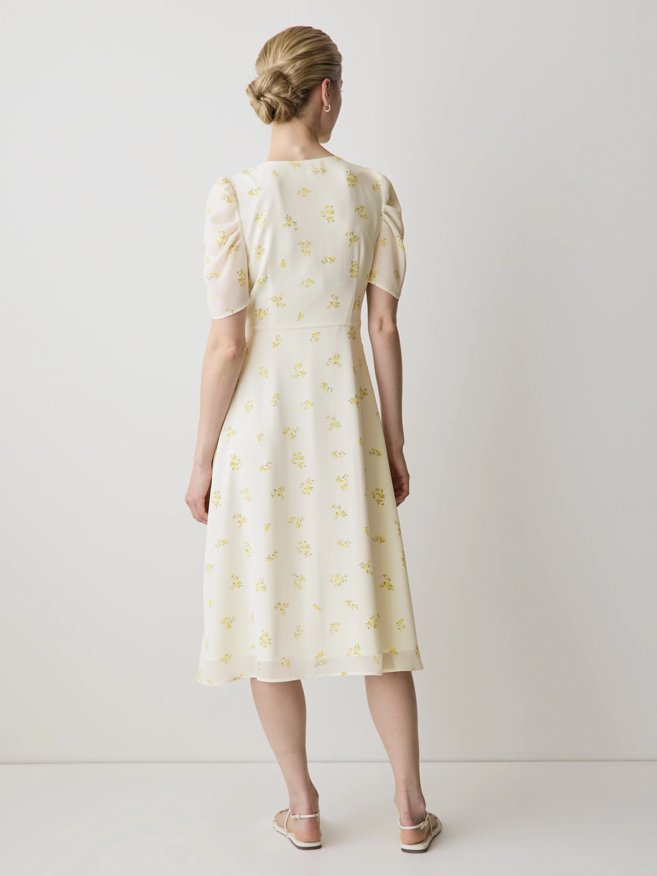 Short-Sleeve Chiffon Midi Dress with Lace Trim - Image 9
