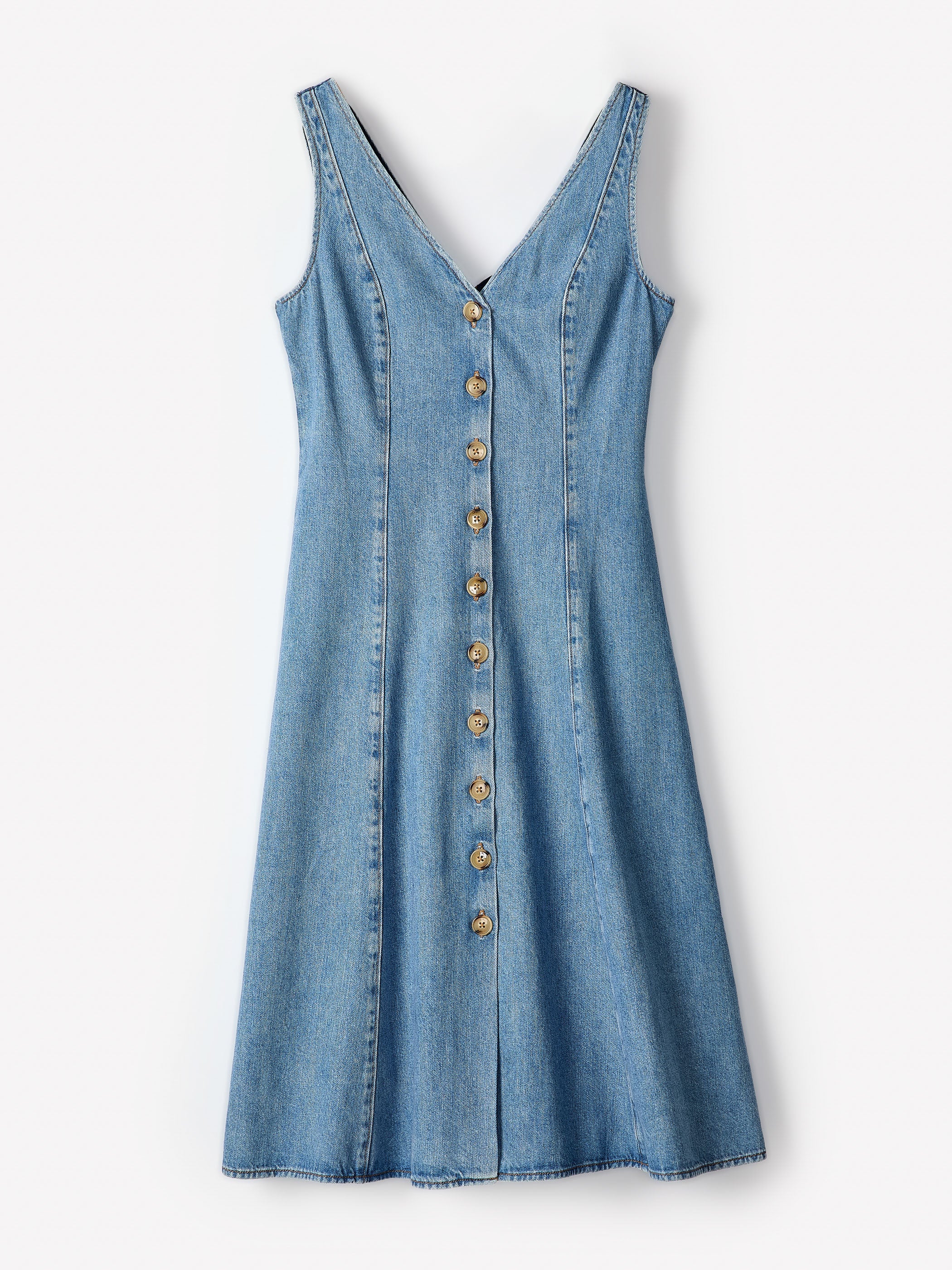 Denim Sleeveless V-Neck Midi Dress - Image 6
