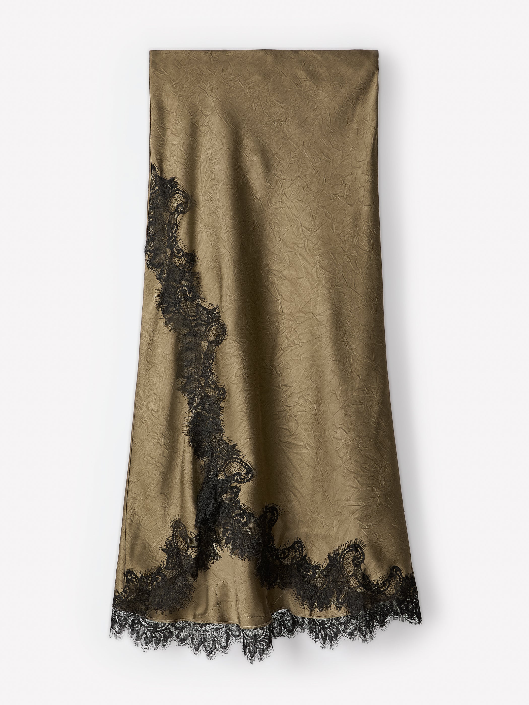 High-Rise Satin Midi Skirt with Lace Trim - Image 5
