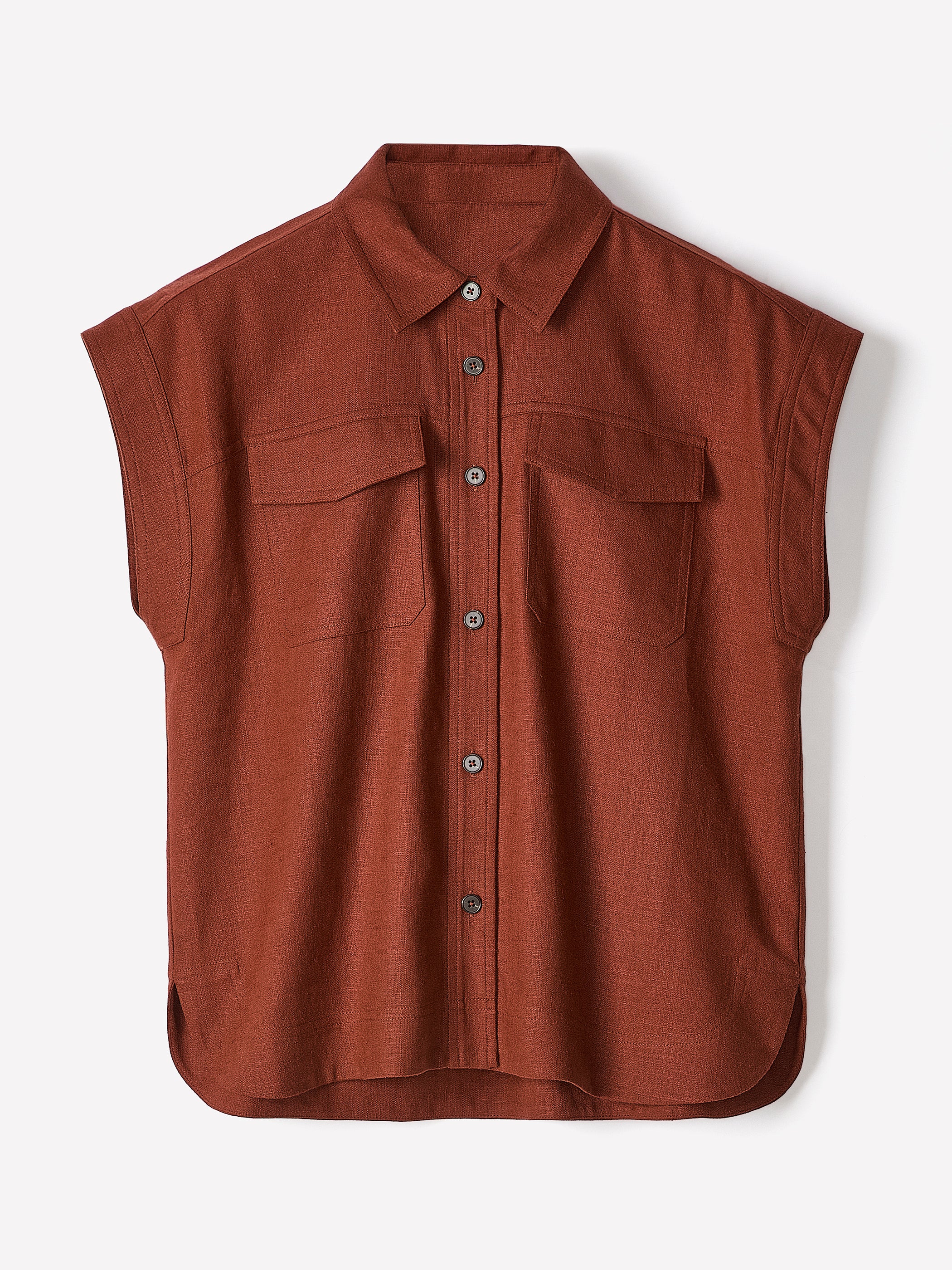 Linen-Blend Extended-Sleeve Blouse with Shirt Collar - Image 11
