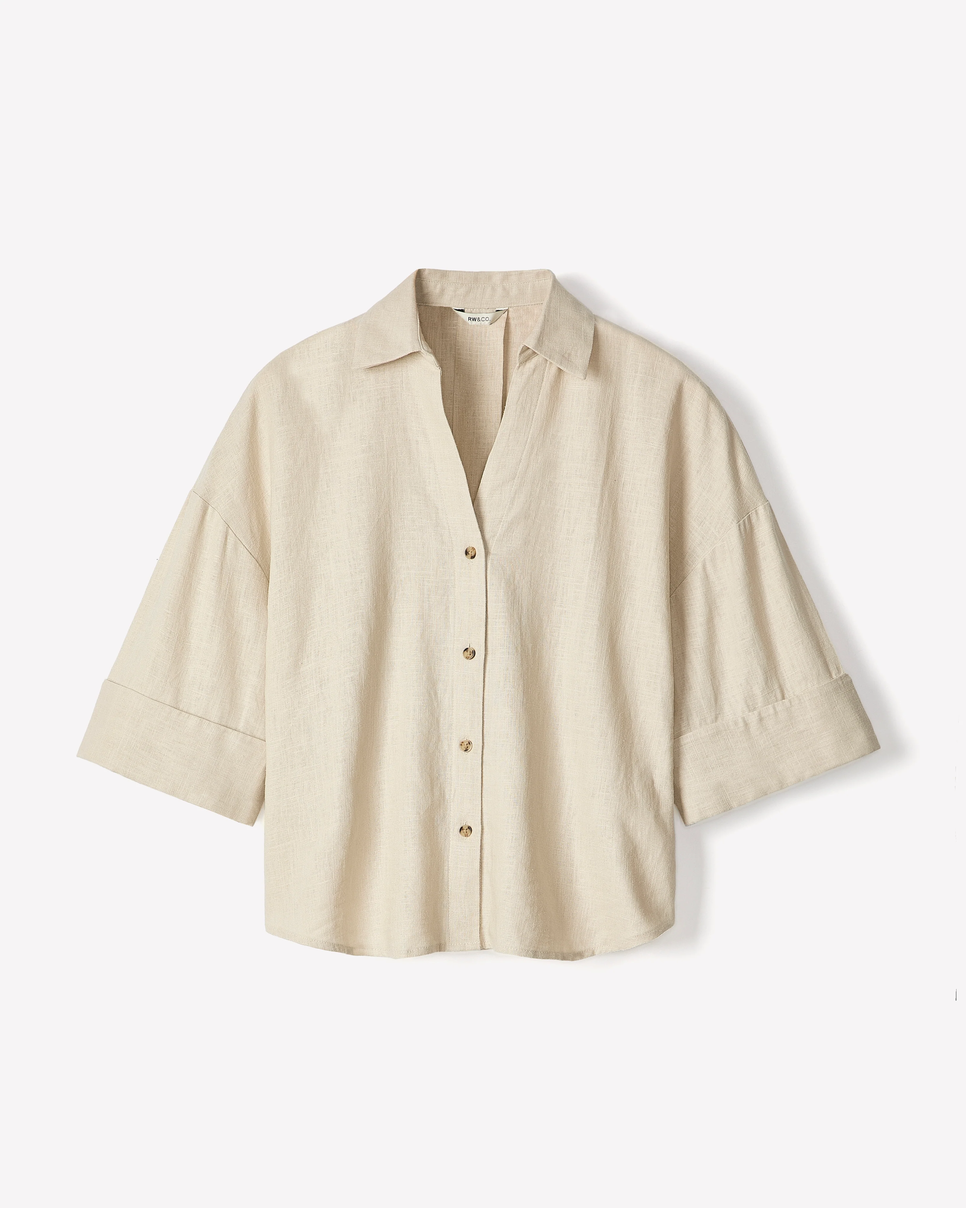 Linen-Blend Short-Sleeve Blouse with Shirt Collar - Image 24