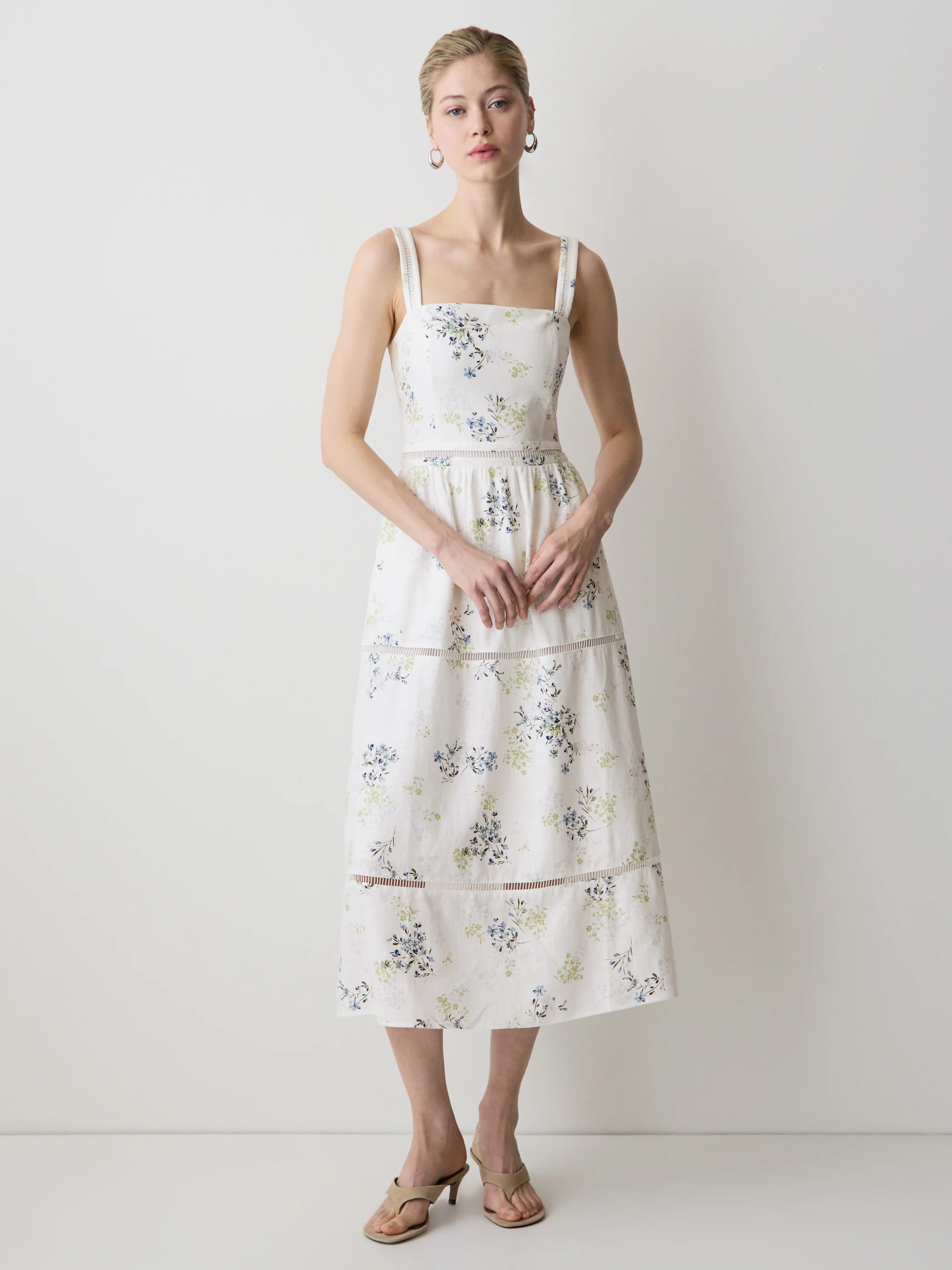 Sleeveless Square-Neck Linen-Blend Midi Dress - Image 7