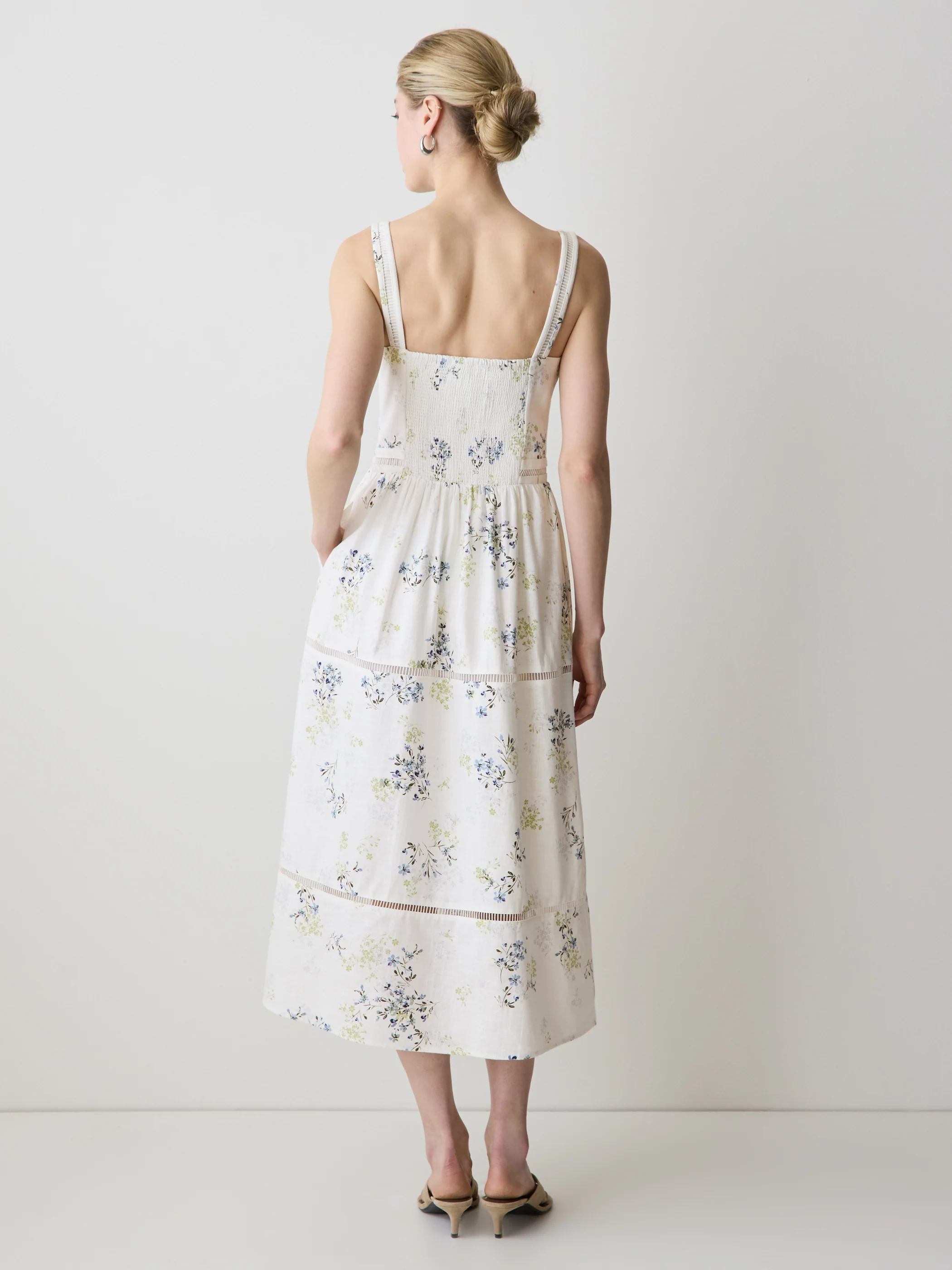Sleeveless Square-Neck Linen-Blend Midi Dress - Image 9