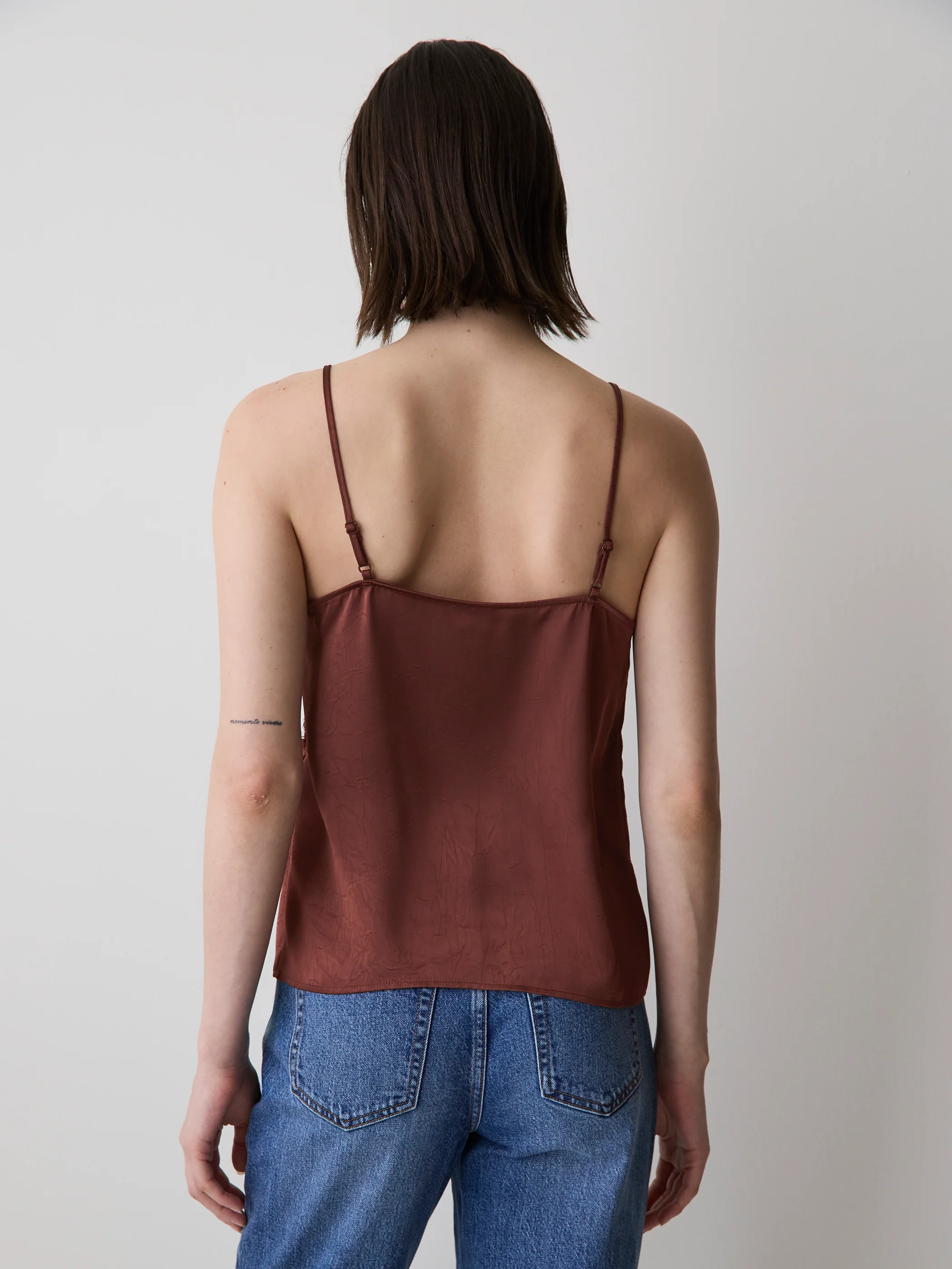 Sleeveless V-Neck Satin Blouse with Lace Trim - Image 27