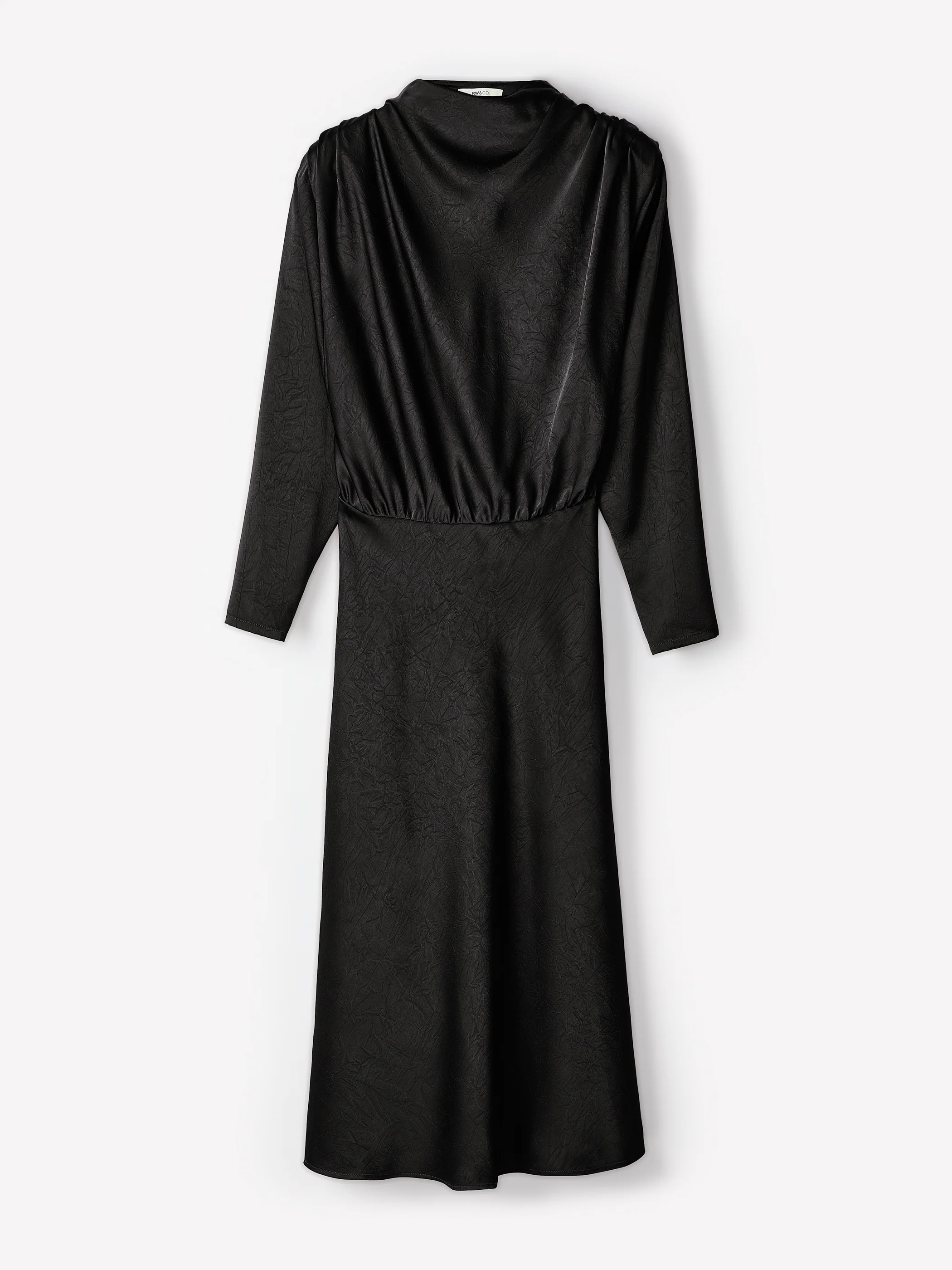 Satin Long-Sleeve Draped Midi Dress - Image 6